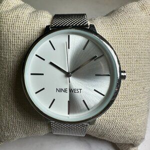 3/$30 Nine West Watch Women Silver Tone White Round Dial Mesh Band New Battery